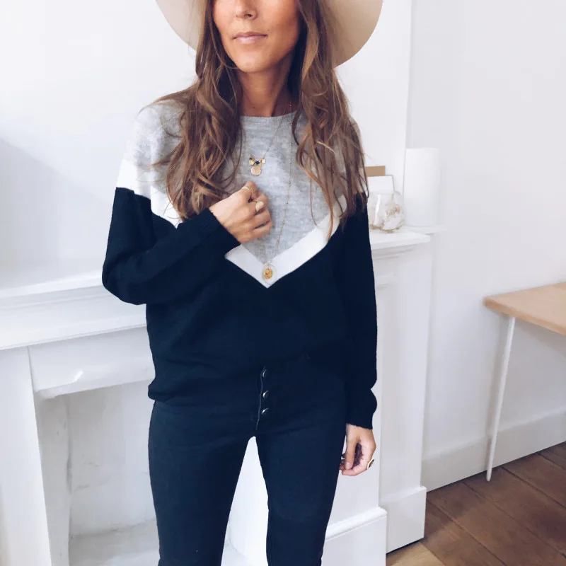 

Winter Fashion Loose Tops Sweatshirt Female Autumn 2020 Solid Splice Women Sweatshirts O-Neck Sexy Korean Long Sleeve Sweatshirt