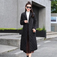 woman jacket parkas belted space cotton diamond plaid coat down womens over the knee lightweight clothing coat
