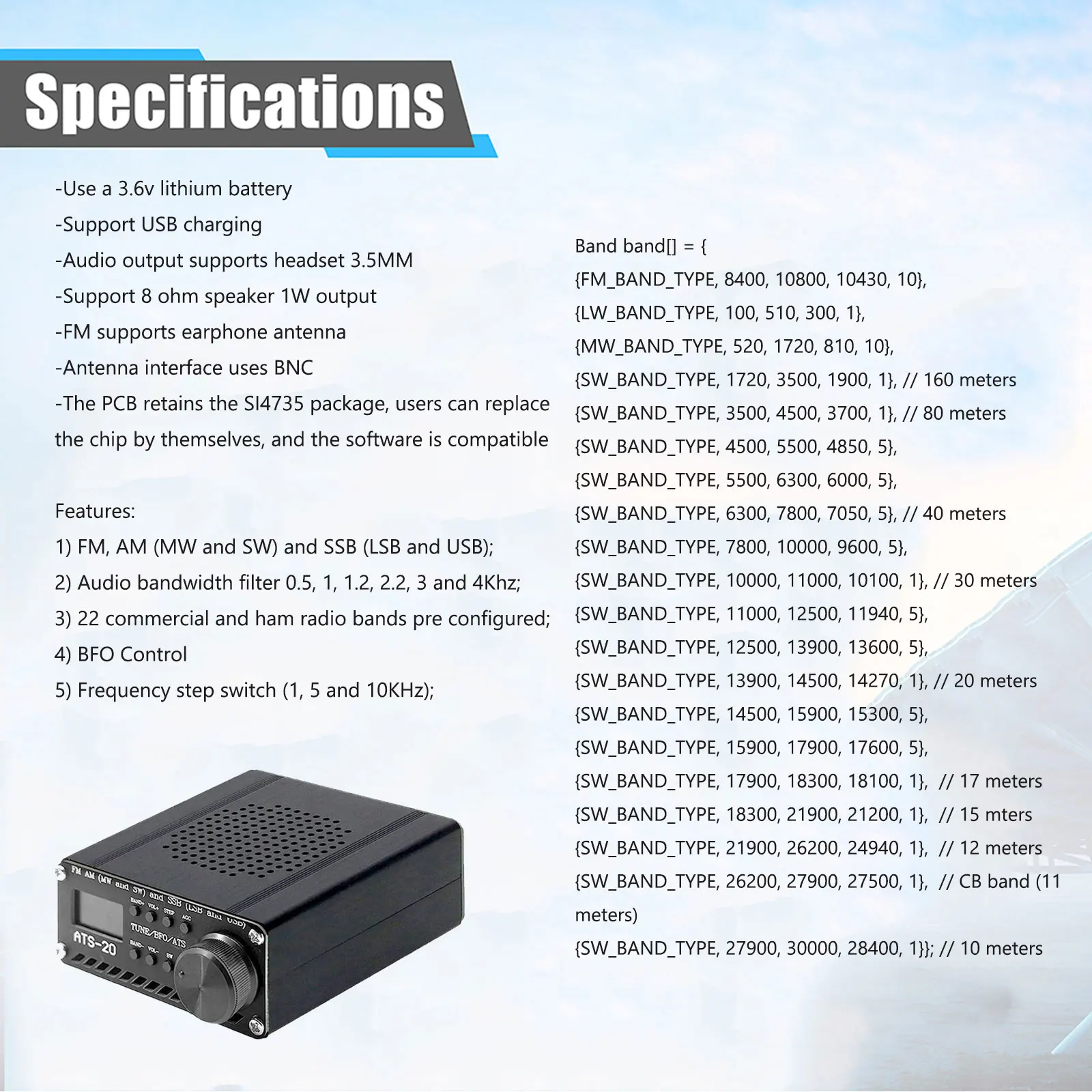 ATS-20 Si4732 радиоприемник для всех диапазонов FM AM (MW &amp SW) SSB (LSB USB) предназначенный