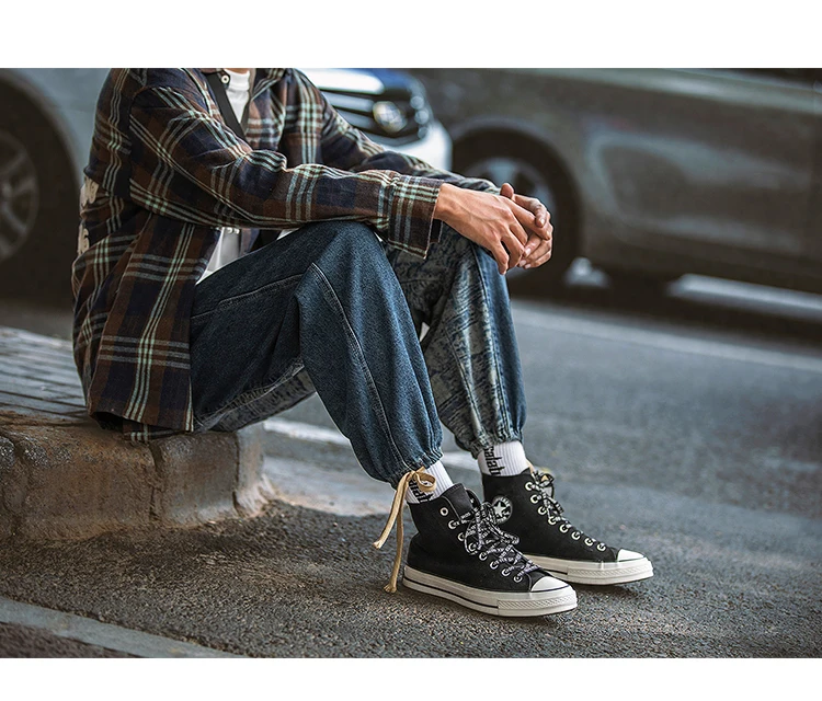 ICCLEK Retro High Street Jeans Fashion Jeans Men's Stitching Beam Foot Tooling Wide Leg Pants Mens Clothing  Wide Leg Jeans