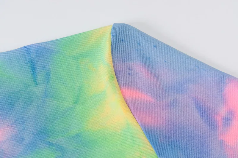 

BacklakeGirls 2020 Turtleneck Long Sleeve Tie Dye Ruched Bodycon Sexy Mini Dress Women Streetwear Outfits Party Bright Clothing