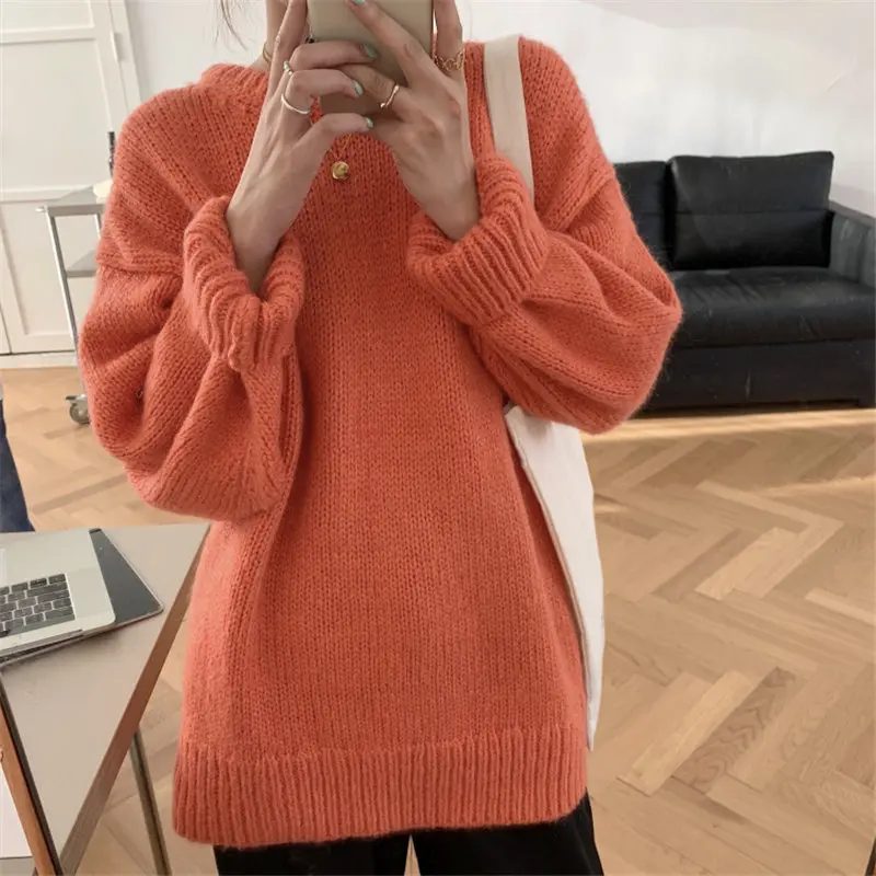 

Alien Kitty Oversize Loose Sweet Pullovers Warm Sweater 2021 Retro Soft Girls Elegant Basic Solid Knitwear Causal Clothe Tops