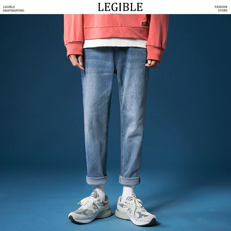 LEGIBLE, Осень-зима, мужские джинсы s, одноцветные джинсовые штаны, мужские Модные свободные прямые джинсы, винтажные мужские штаны длиной до щиколотки