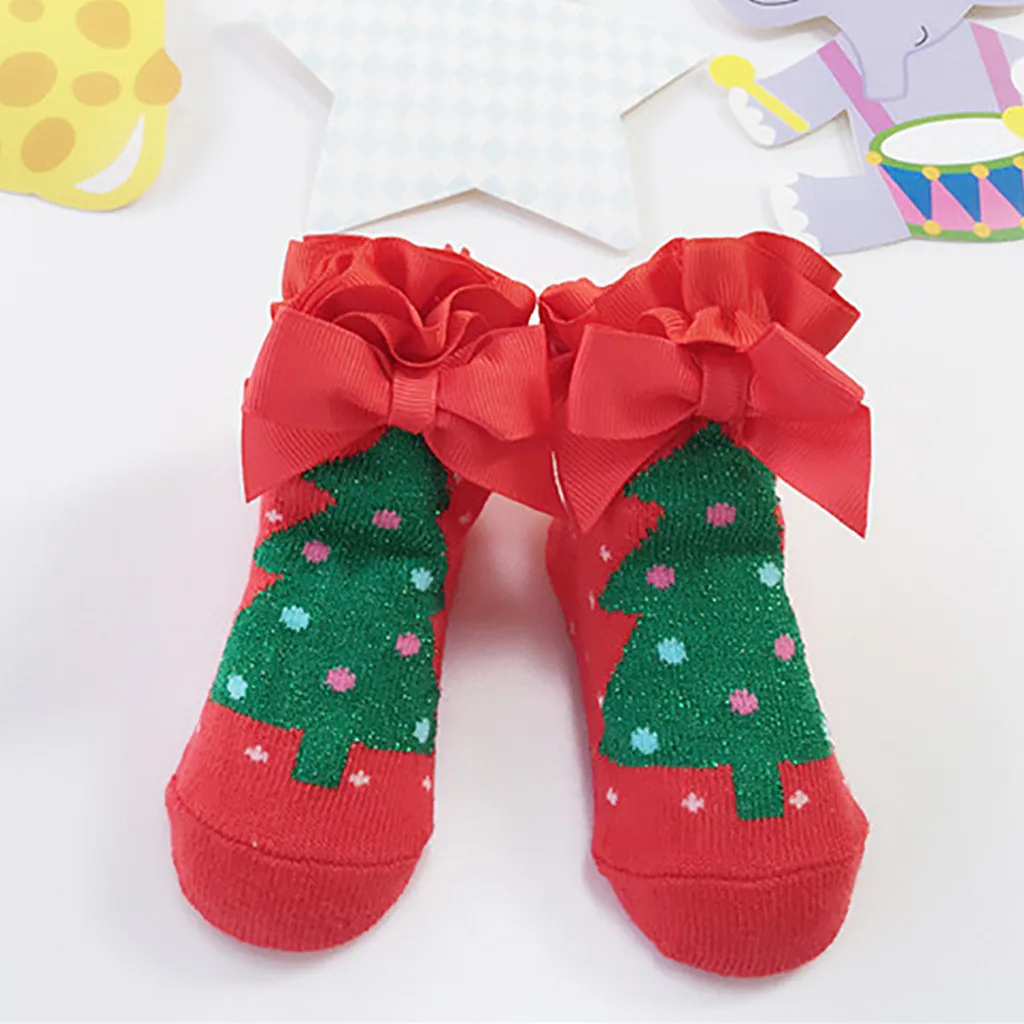 

Милые носки PUDCOCO для маленьких девочек и мальчиков, сетчатые кружевные рождественские милые детские носки принцессы с бантом, зимние детски...