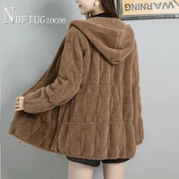 imitation mink hair hooded zipper women coat winter 2020 new fashion female jacket