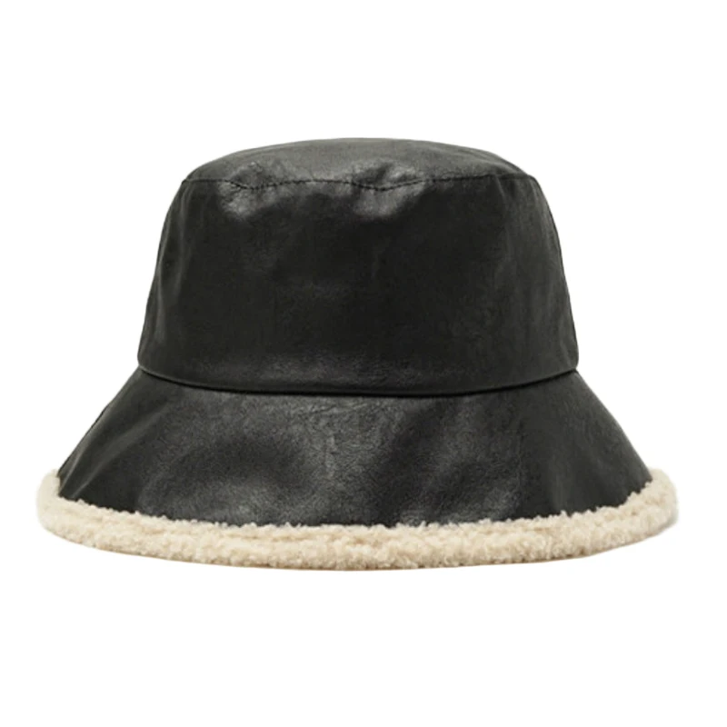 Панама Женская водонепроницаемая из искусственной кожи теплая зимняя шапка ПУ и