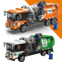 city vehicle sanitation cleaning vehicle building block cleaner figures garbage truck assemble bricks educational toys for kids