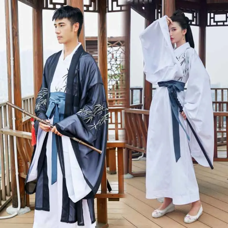 Мужской и Женский костюм Hanfu китайский традиционный винтажный белый черный