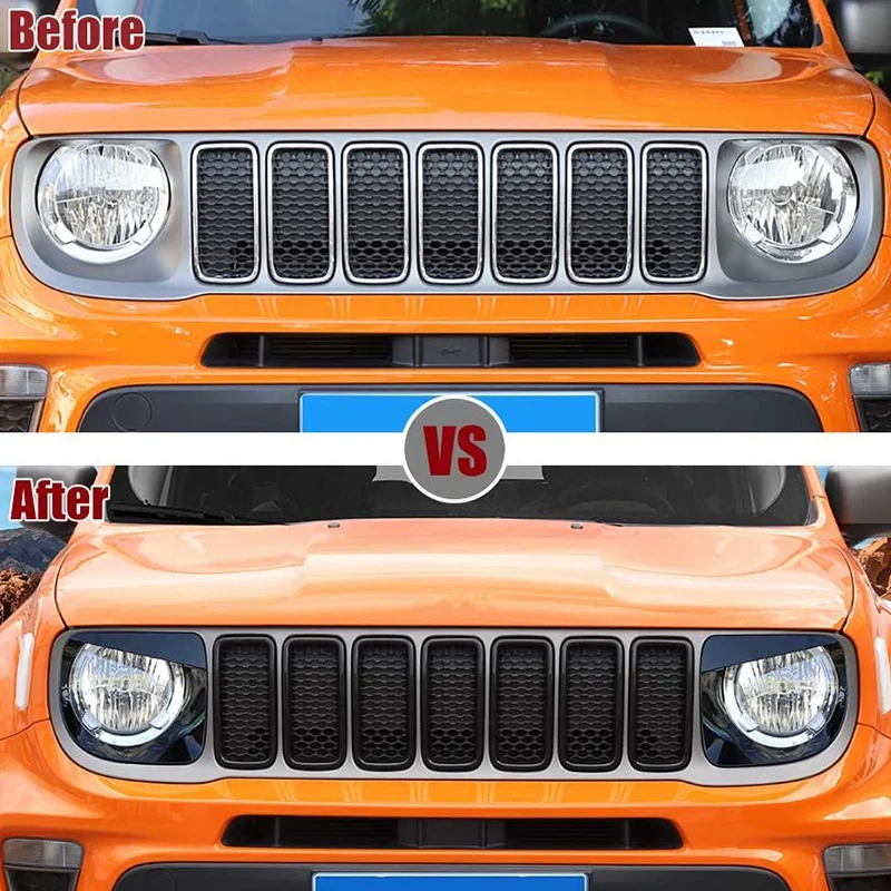 

for Jeep Renegade 2019 2020 Front Grille Inserts Headlight Bezels Covers Kit, ABS Black 9 Pcs