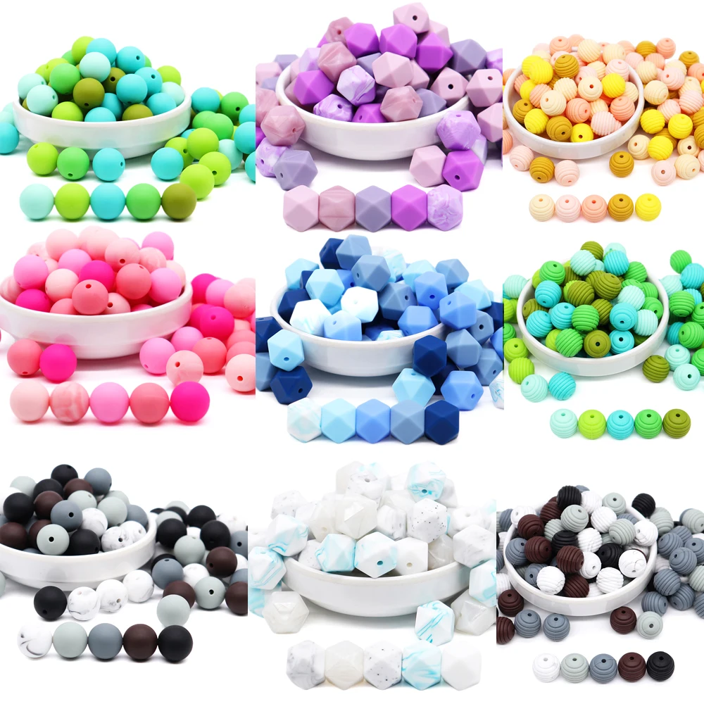

30pcs Mix Stripe Silicone Teether Beads For Baby Infant BPA Free Food Grade Silicone For Baby Teether Teething Chain Beads
