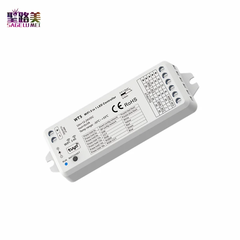 

DC12-24V RGB, RGBW, RGB+CCT, color temperature or single color 5 in1 LED RF WIFI Controller Dimmer Tuya APP cloud Voice control