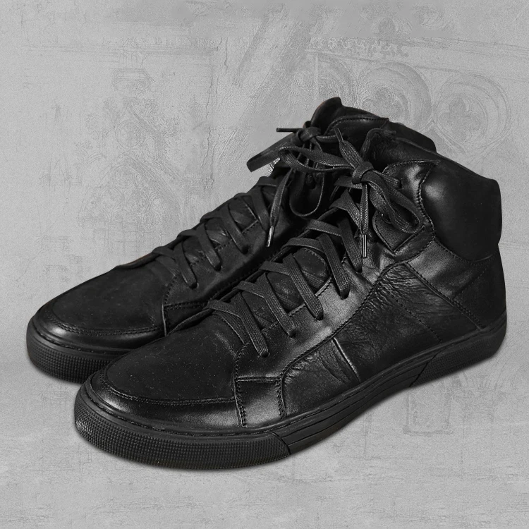 Мужские черные высокие кожаные ботинки повседневные спортивные кроссовки