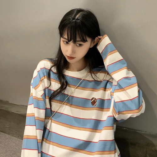 Простые специальные мешковатые синие белые повседневные свободные с длинным