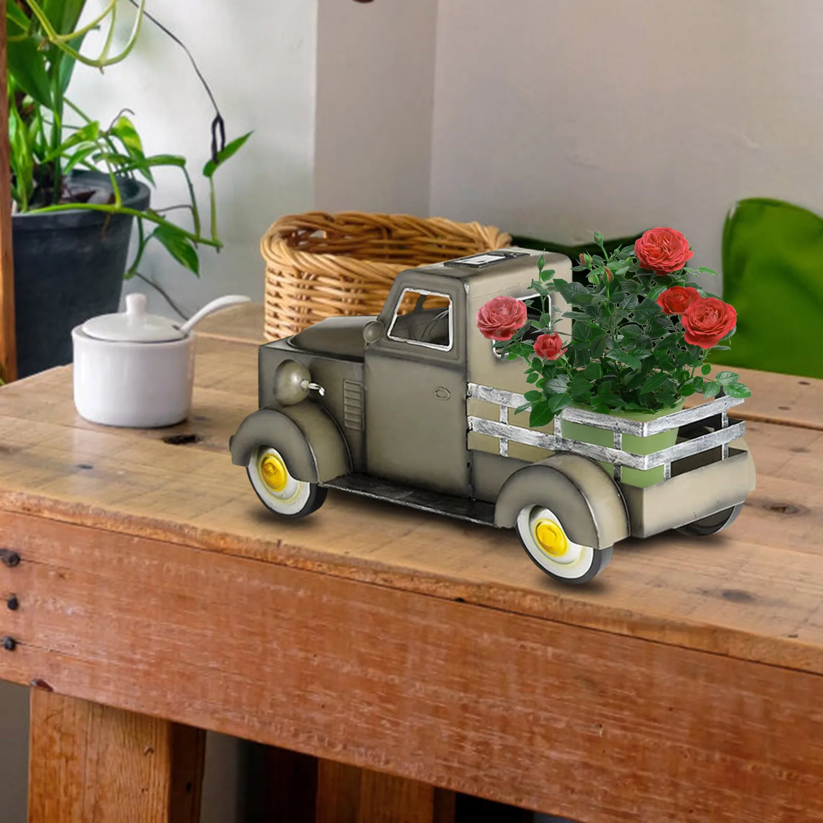 

Home Decor Retro Style Solar Pickup Truck Garden Decoration Flowerpot Car Originality Home Living Room Decoration