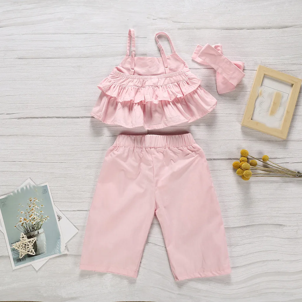 Изысканные наряды для маленьких девочек детские ремни топы с оборками футболка +