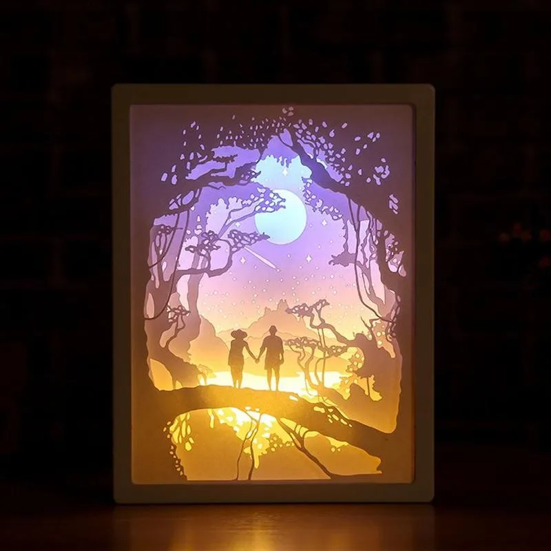 

3D Creative Papercut Light Box Night Lamp Paper Pattern Painting LED Table Desk Color Shadow Box Frame