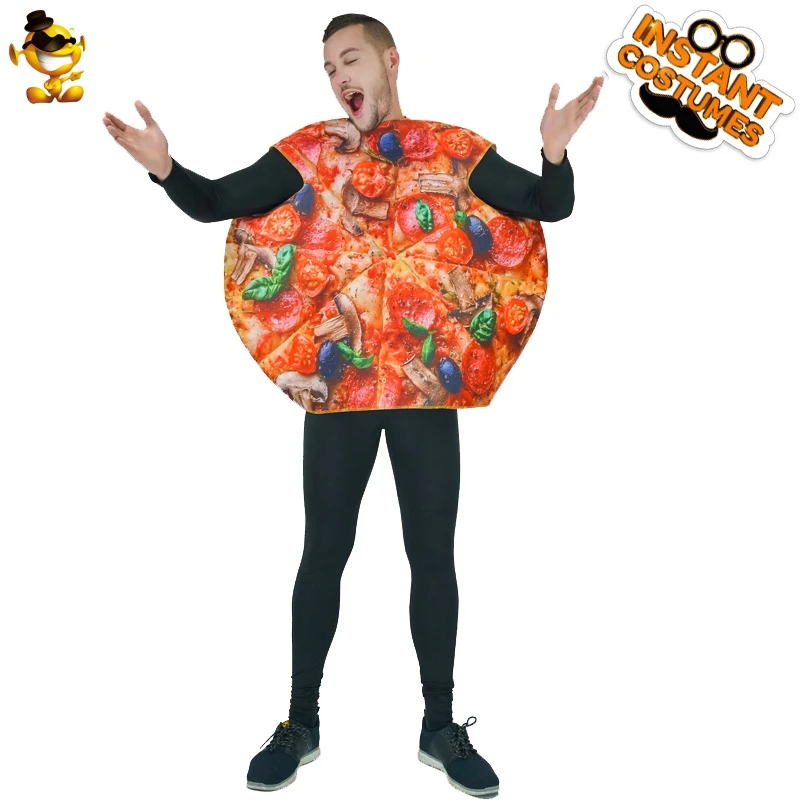 

Unisex Adult Pizza Costume Halloween Party Men Cosplay Funny Food Jumpsuit Fancy Dress Yummy Round Pizza Mascot Suits