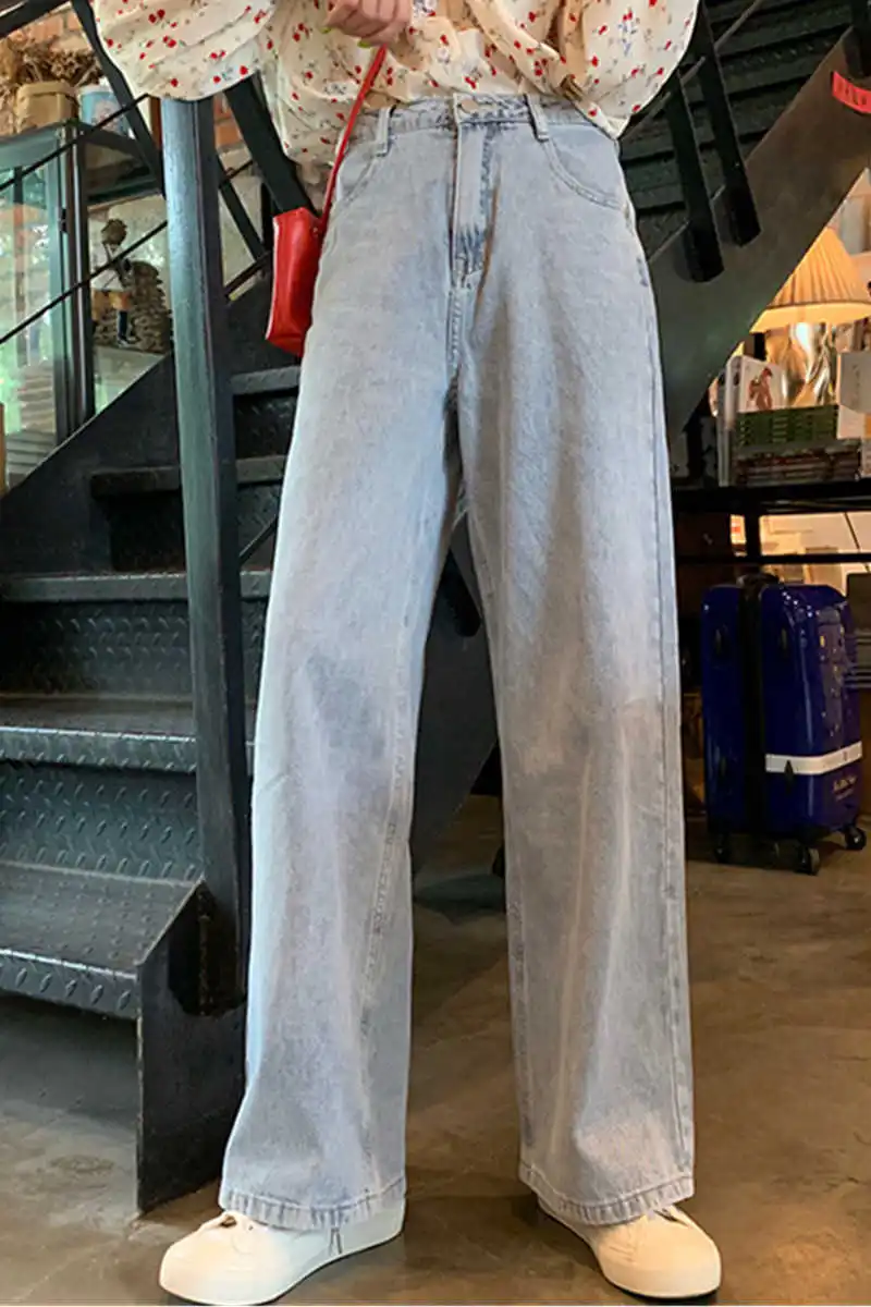 

drop spring show tube loose size Korean and big thin mm daddy summer wide jeans style leg Harajuku straight feeling fat ins styl