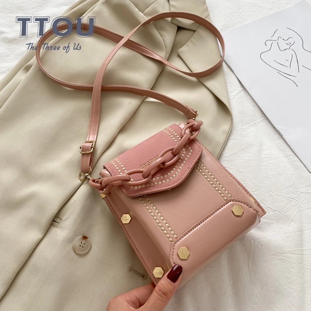 

Vintage PU Leather Crossbody Bags For Women Chain Design Female Handbag Flap Casual Shoulder Bag Ladies High Quality Bags