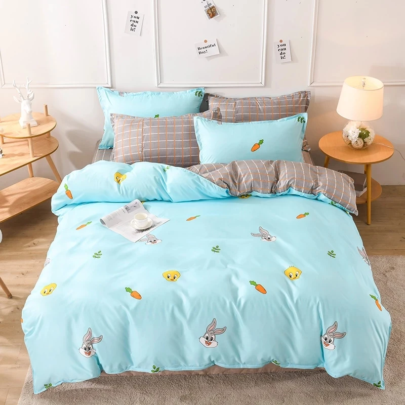 

cute rabbit print bedding set kawaii Nordic bed linen for kids adult queen king single size duvet cover bed sheet sets