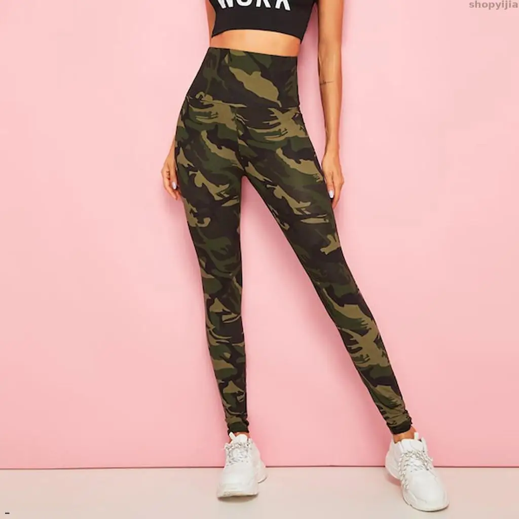 Женские штаны для бега спортивные Леггинсы с высокой талией модные камуфляжные