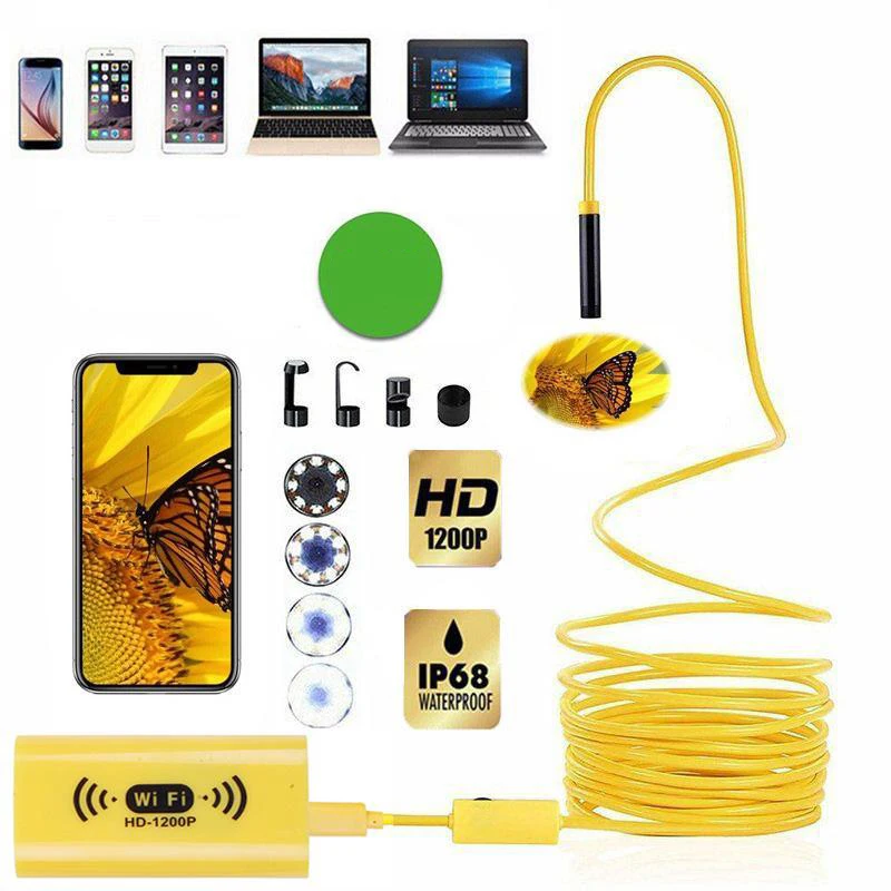 Водонепроницаемый Бороскоп эндоскоп 8 мм 1200P 2 м 3 5 HD Wi Fi IP68 USB поддержка Android IOS Iphone