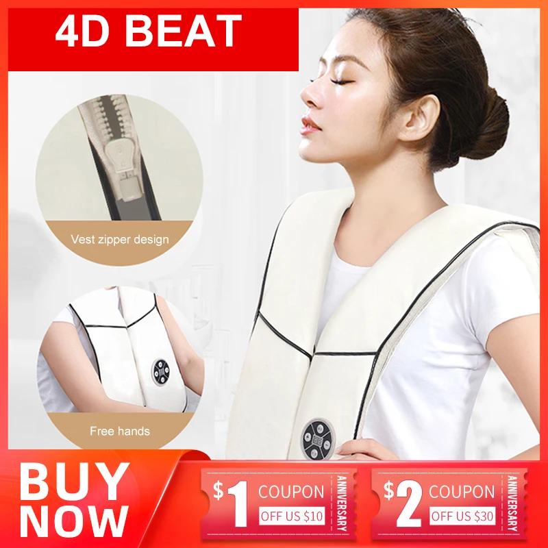 

4D Shawl Kneading Shiatsu Infrared Heated Kneading Mute Timing Massagem Cervical Back Neck Shawl Device Shoulder Massager