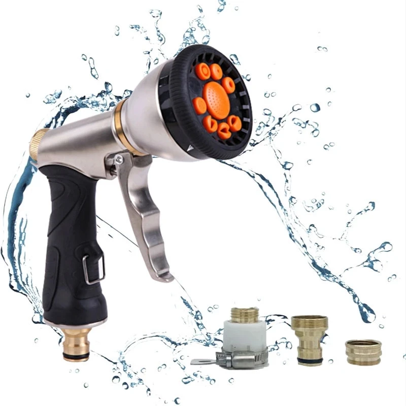 

New Multifunctional Car Wash Water Gun Plating 9 Function Watering Garden Water Gun Forest Spraying High Pressure Water Gun Head