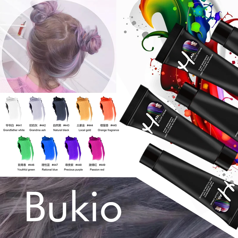 Крем краска для волос Bukio нетоксичный 9 цветов в стиле панк|Чаши смешивания красок
