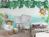 custom 3d wallpaper mural nordic modern minimalist cartoon animal elephant flower childrens room background wall
