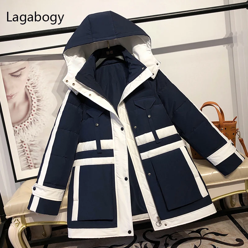 

Lagabogy 2021 New Top Quality Winter Jacket Women 90% White Duck Down Coat Hooded Warm Thicken Parkas Female Loose Snow Outwear