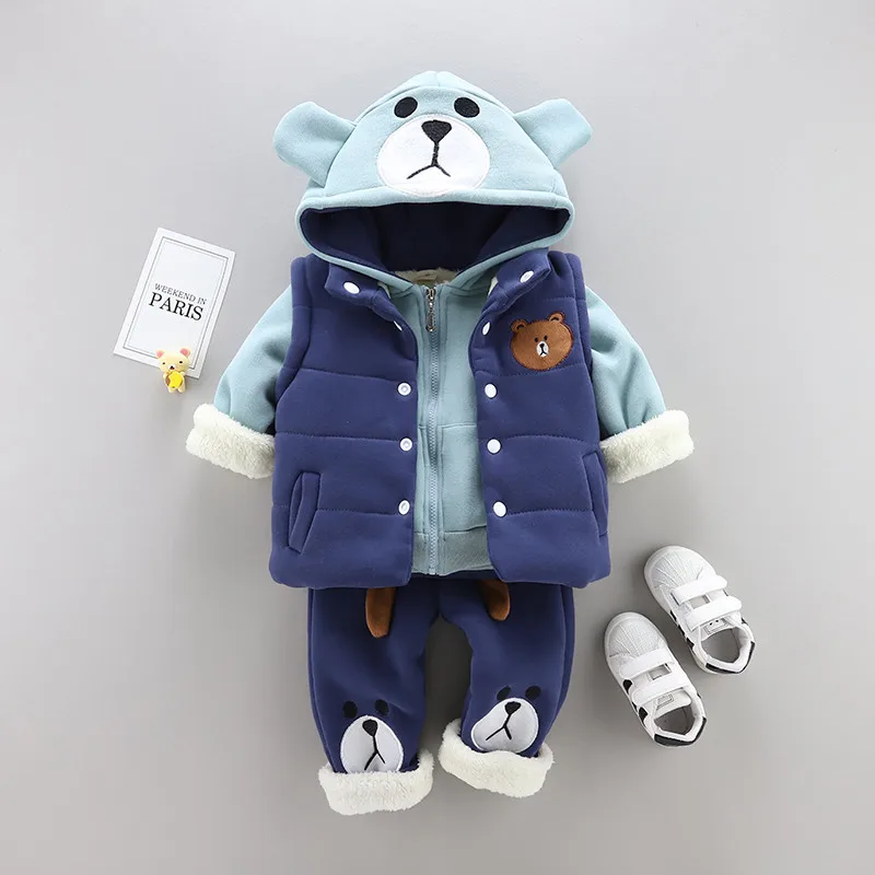 Зимняя теплая футболка для маленьких мальчиков и девочек комплект одежды из 3