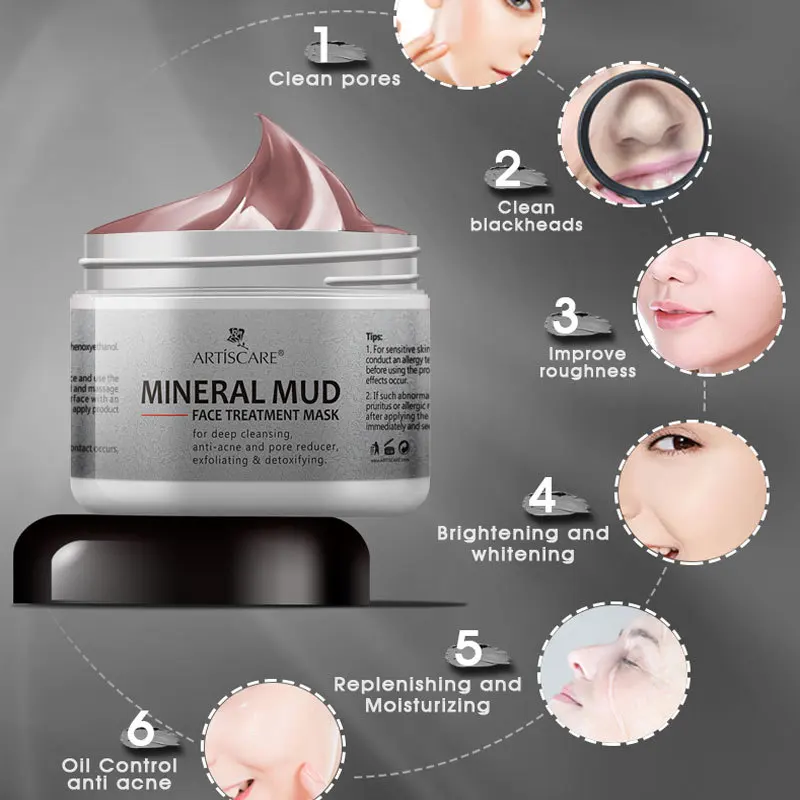 

Deeply Clean And Moisturize Skin Purifying Mineral Mud Facial Treatment Mask Brightening Hydrating Anti Acne Pore Reducer 60g