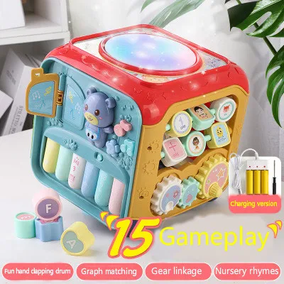 A9 Charging version Детский Шестигранник, игрушка, От 0 до 1 года, Детский Музыкальный барабан, раннее образование, головоломка, форма, совпадающая, строительный блок, Шестигранник, дом - Цвет: A9 Charging version