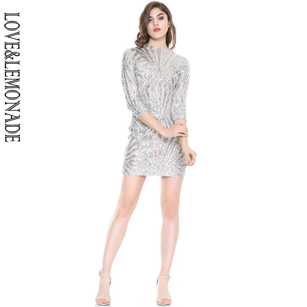 Любовь и лимонада Геометрия блестки Тонкий вечерние платье Серебро TB 9853 | Женская