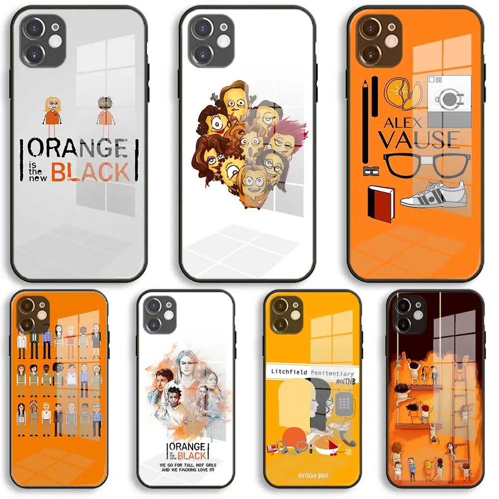 

Orange Is Black Soft Glass Silicone Case For iPhone 13 12 11 Pro X XS Max XR 8 7 6 Plus SE 2020 S Mini Balck Cover