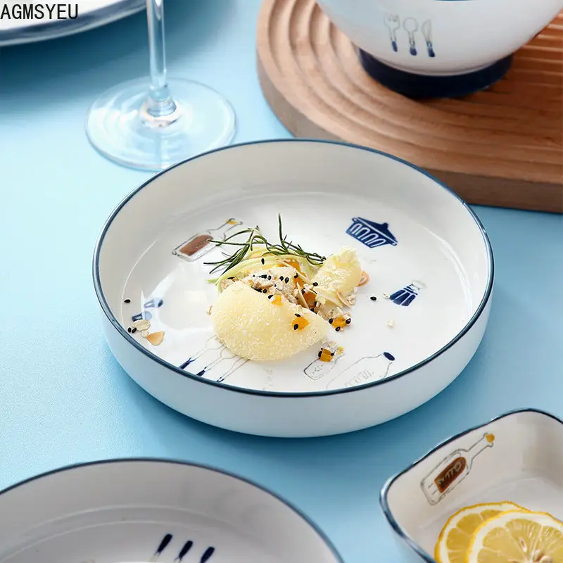 Креативная керамическая миска и тарелка AGMSYEU бытовая круглая посуда для супа