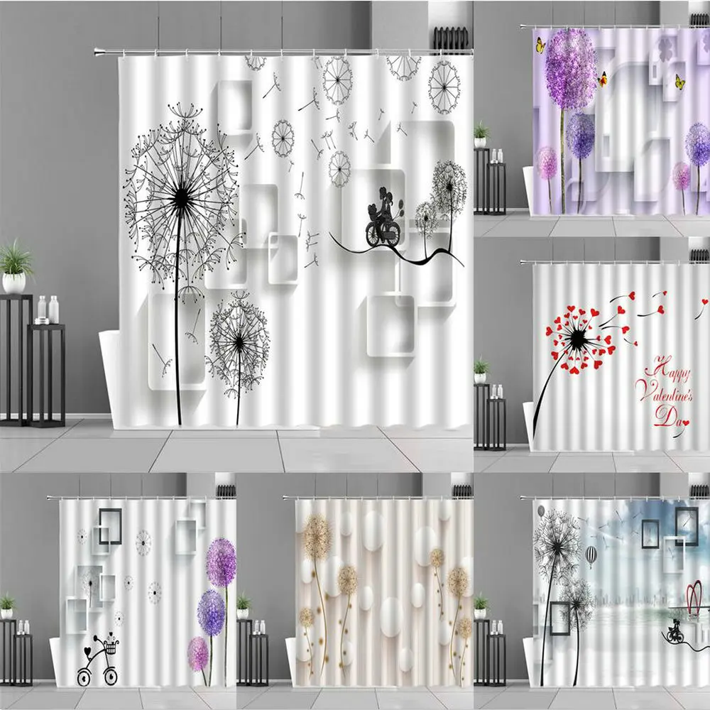 

Летающий Фиолетовый Одуванчик Цветочные занавески для душа Мультяшные влюбленные Одуванчики цветочное растение клетчатая банная фотогра...