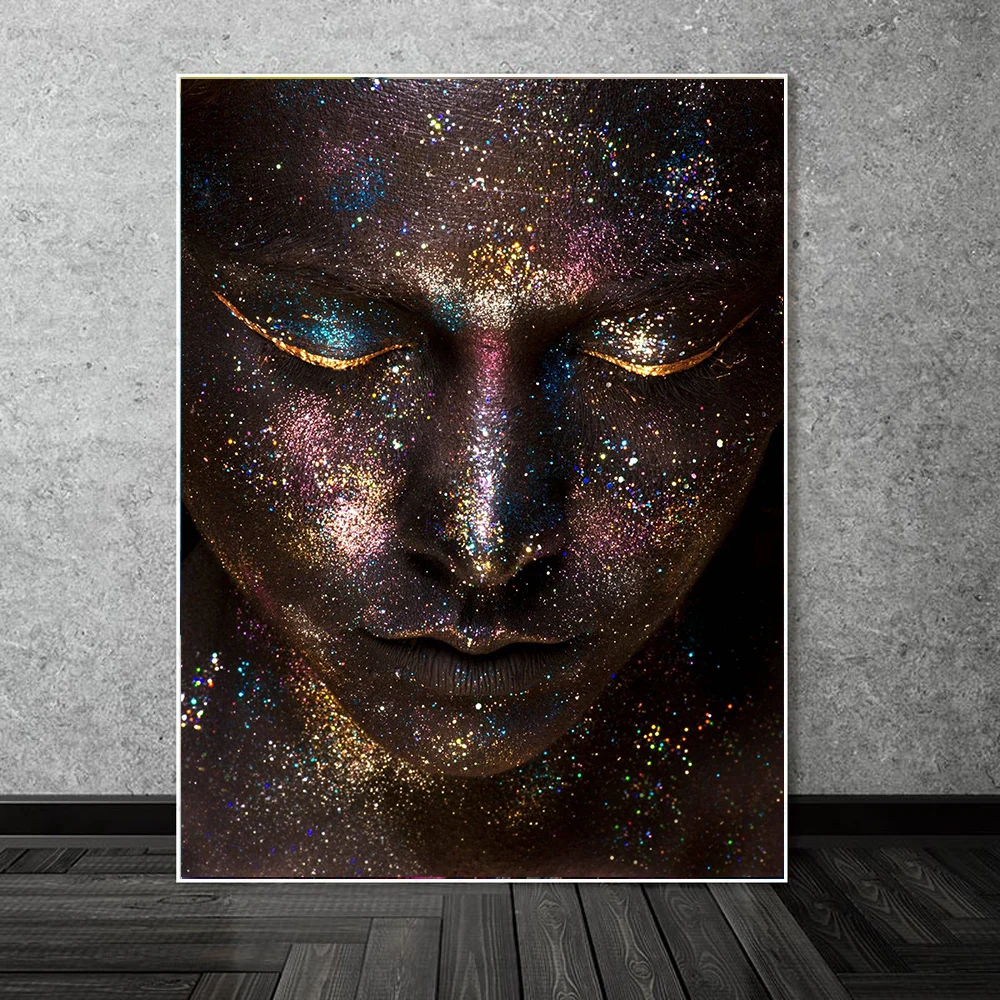 

Black African Art Woman Glitter Painting on Canvas Cuadros Posters and Prints Scandinavian Woman Wall Picture for Living Room