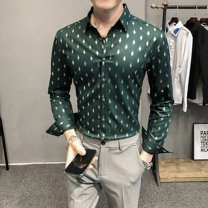 

Мужская приталенная рубашка Vogue Man, зеленая элегантная приталенная рубашка в стиле ретро, модная винтажная одежда в английском стиле, мужско...