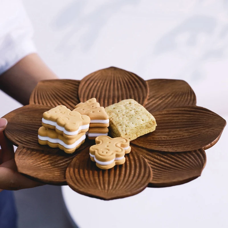 Wooden Tea Tray Creative Lotus-Shaped Nut Candy Walnut Afternoon Snack Plate Bowls | Дом и сад