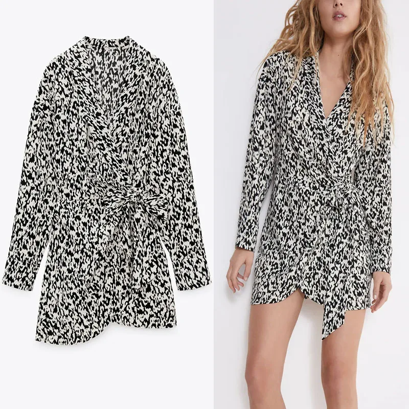 

Женское мини-платье на молнии, с длинным рукавом и запахом, винтажное вечерние с анималистичным принтом, 2020