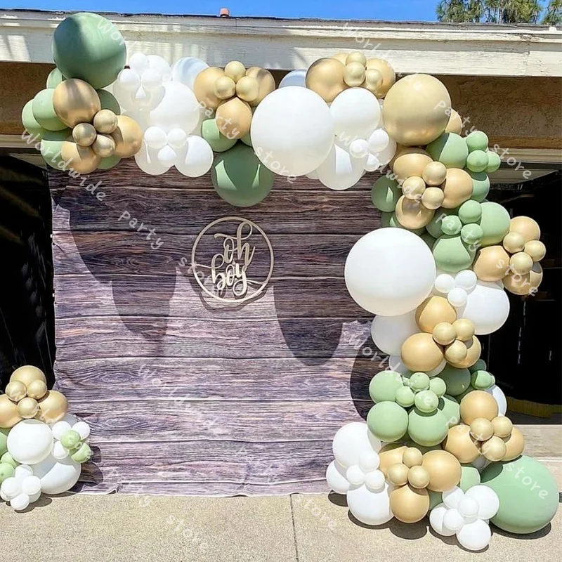 DIY Baby Shower зеленой фасоли воздушные шары гирлянда Арка из метала золотого цвета