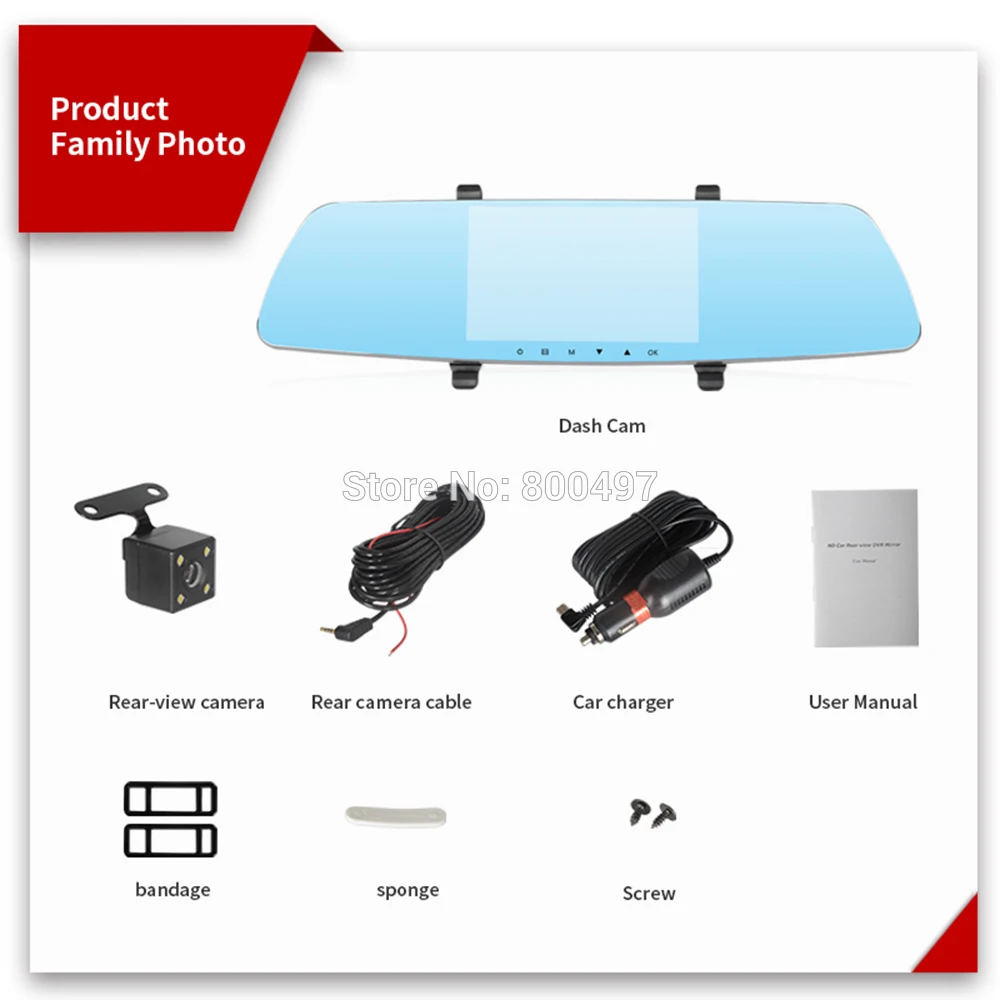 

Car DVR HD 1080P 5" Wide Angle IPS Rear View Mirror Camera Video Recorder Dual Lens G-Sensor Parking Motion Detection Dash Cam