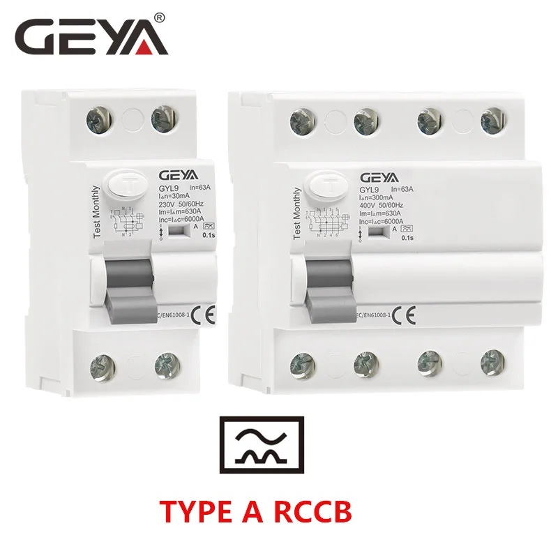 Автоматический выключатель остаточного тока GEYA типа A RCD ELCB 3P + N 40A 63А обнаруживает