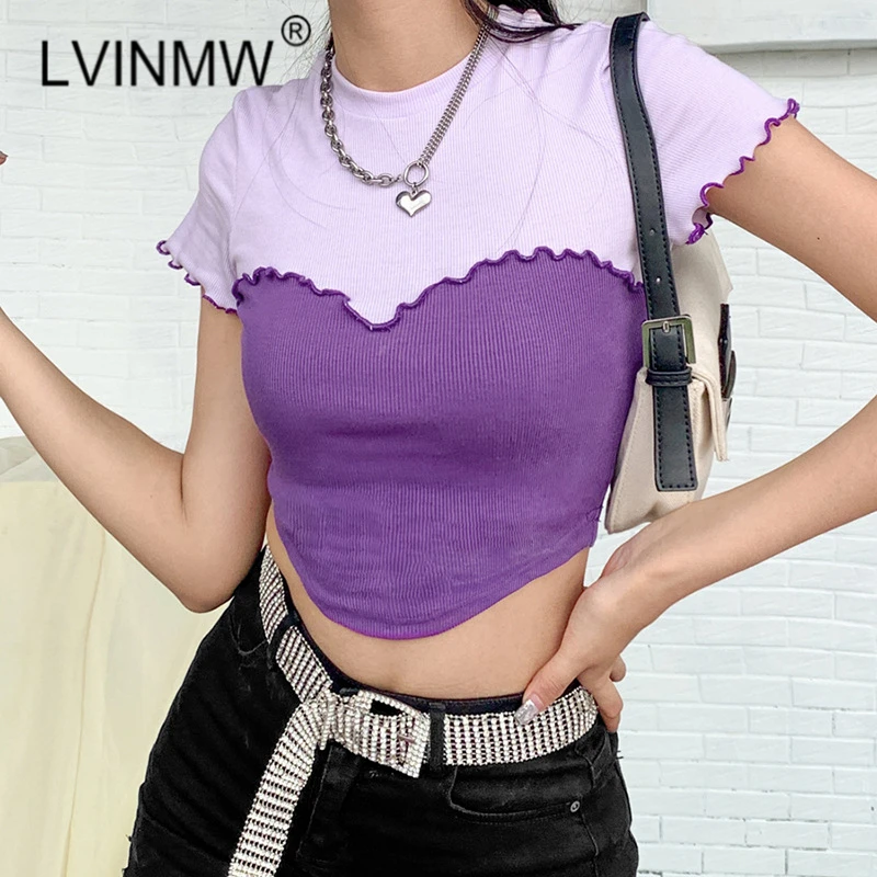 Женская футболка с круглым вырезом LVINMW повседневный короткий рукав оборками