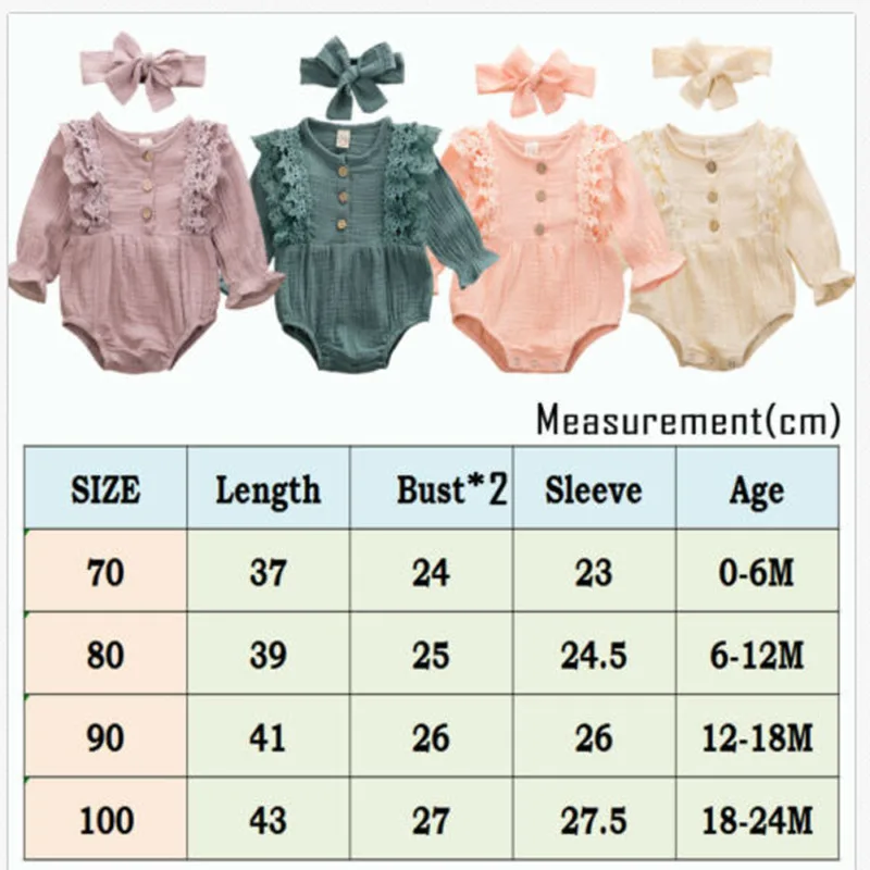 Комбинезон с длинным рукавом и кружевом на возраст 0-24 месяца |