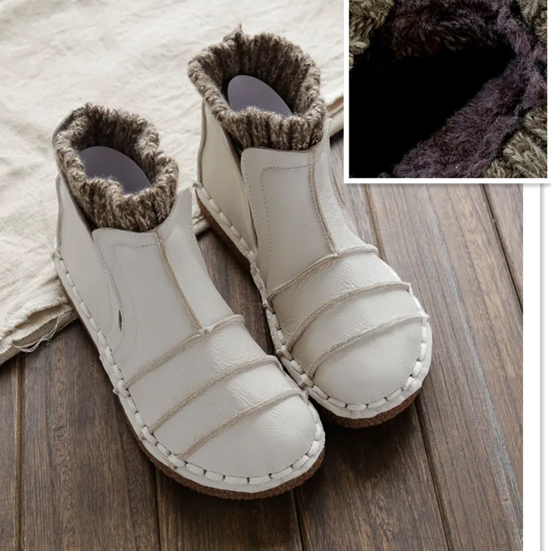 Beige Villus HUIFENGAZURRCS/Новинка; сапоги ручной работы; обувь из натуральной кожи; художественная обувь в стиле ретро mori girl; повседневные полусапожки в стиле ретро; 3 вида цветов - Цвет: Beige Villus