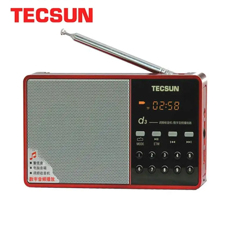 

TECSUN D3 FM радио цифровой звуковой динамик FM 64-108 MP3-плеер fm-радио с подключаемой картой портативный интернет FM радио