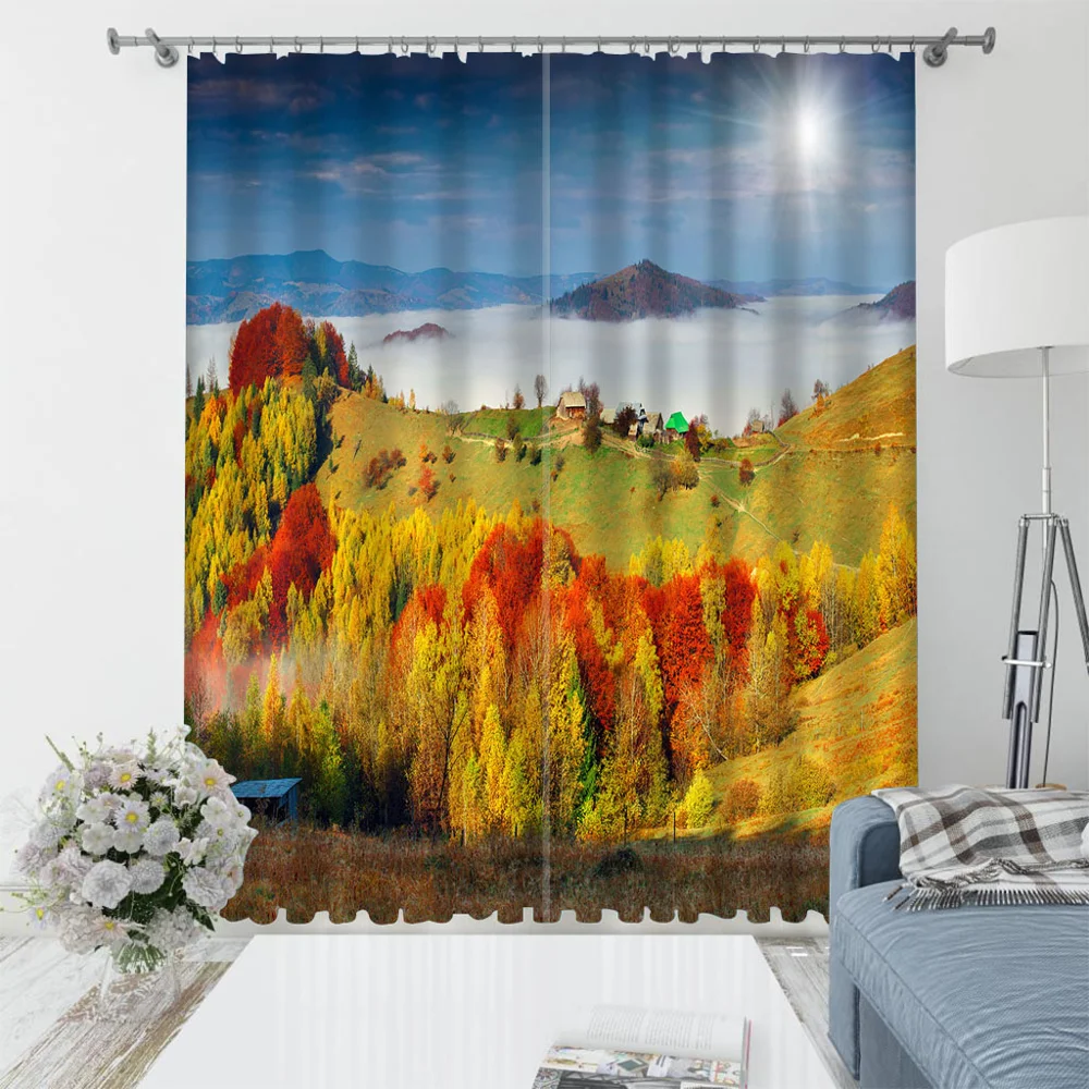 Золотая Фотоштора с природным пейзажем ветрозащитная плотная Затемняющая ткань